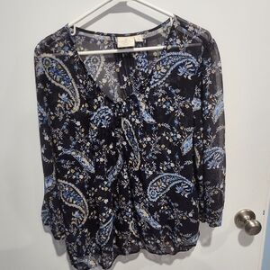 XL St. John's Bay Blue and Black Paisley Blouse